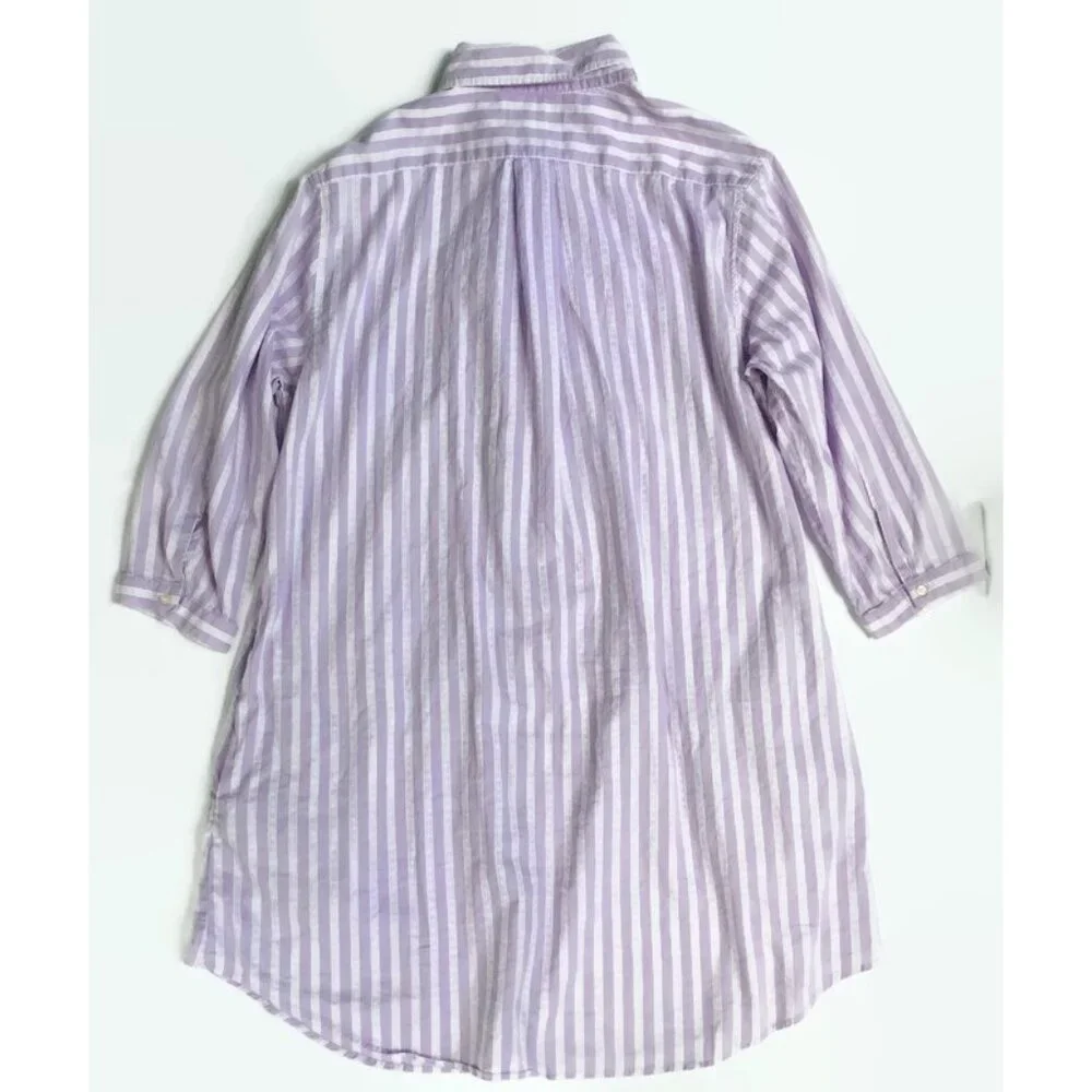 VTG Ralph Lauren Night Gown Sleep Shirt M Lavender Stripe Pocket Designer Lounge - Picture 8 of 8